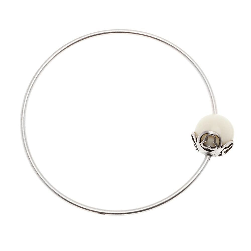 Pilgrim Skanderborg Silvertone Cream Bead Bangle Bracelet